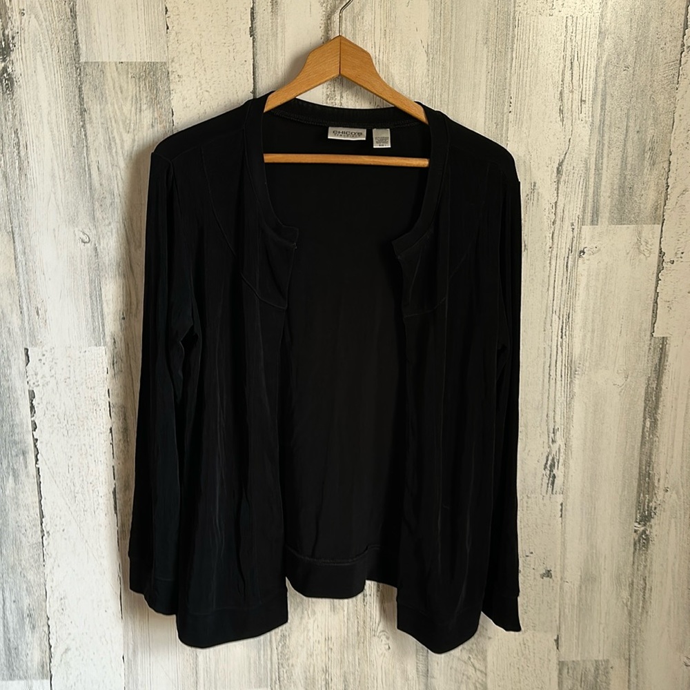 FF32 black cardigan more rough silky material Chicos size1